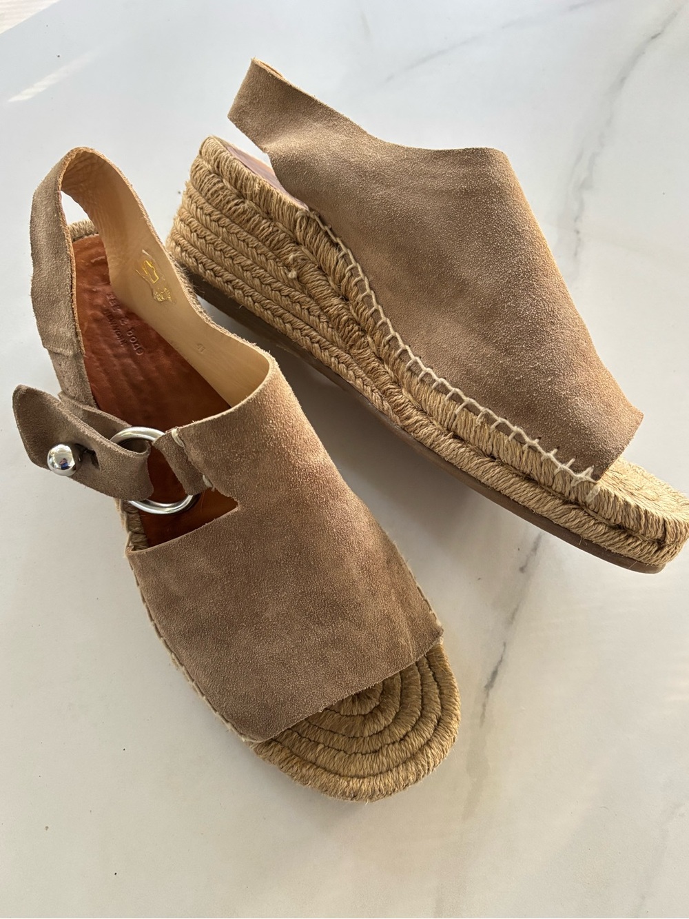 Rag & Bone Calla Espadrilles Wedges Sandals Suede Taupe Tan Slingback Euro 41